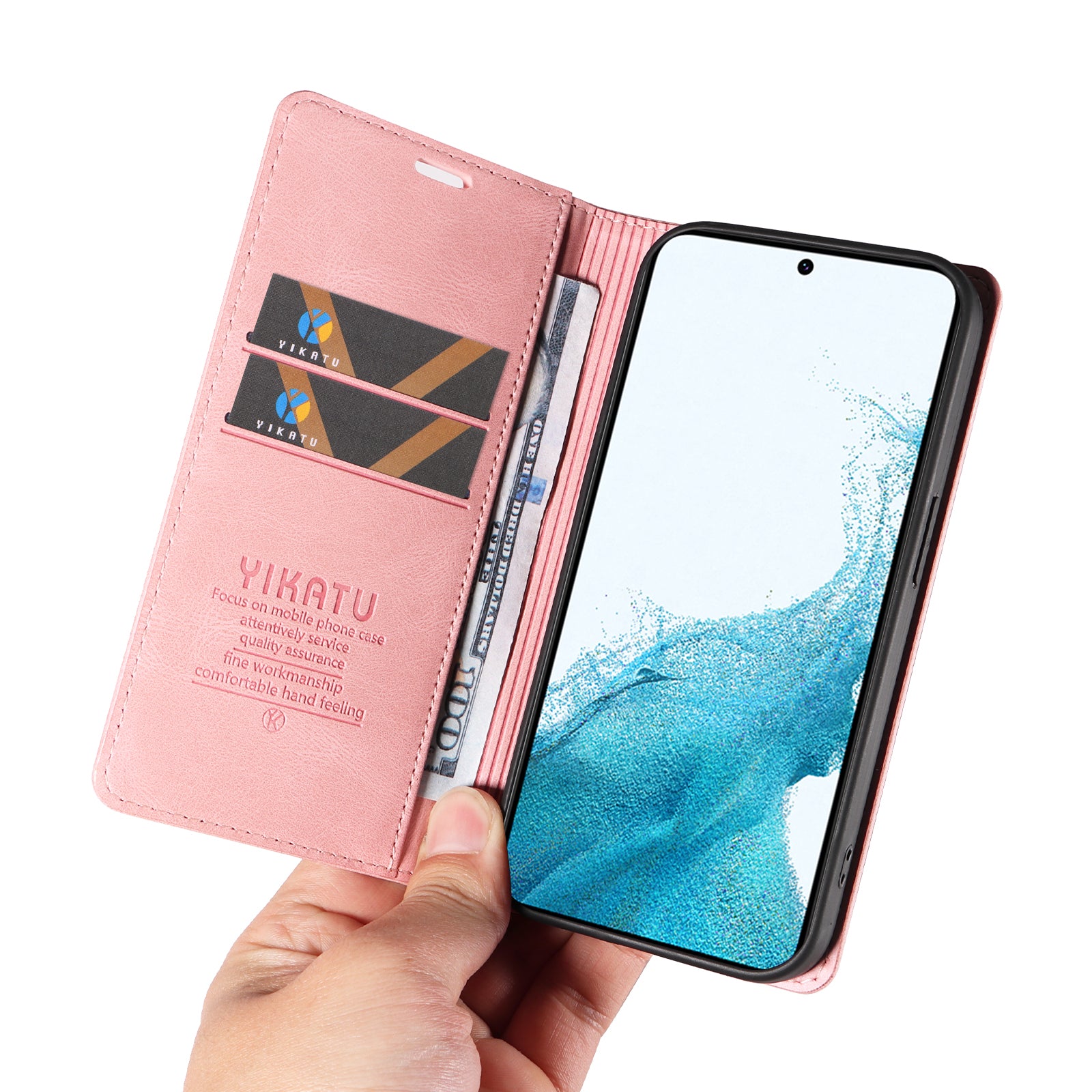 YIKATU YK-004 til Samsung Galaxy S22 5G Drop Protection Skin-touch lædercover Stand Pung Telefon etui YIKATU YK-004 til Samsung Galaxy S22 5G Drop Protection Skin-touch lædercover Stand Pung Telefon etui